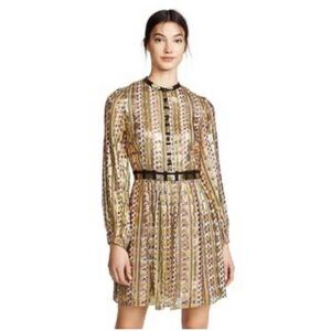Temperley London Gold Letter Print Silk Mini Dress sz 10 $1595
